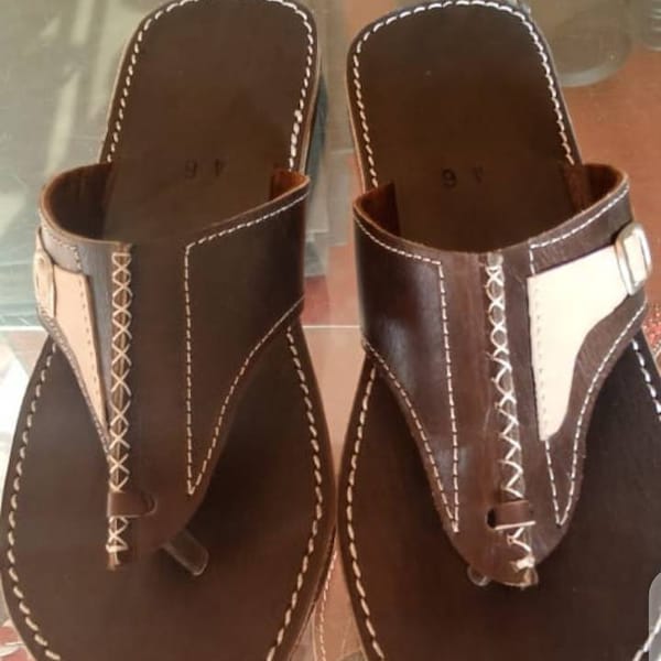 Brown leather handmade sandals with free shipping