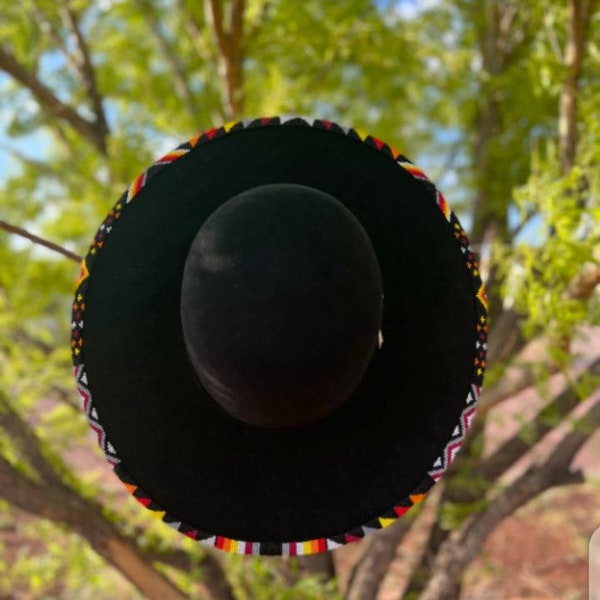 Black fedora hat| cowboy hat| summer hat| brim hat with multicolored beaded handmade work with free shipping world wide