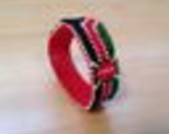 Double thickness Kenyan flag handmade beaded bracelet with free shipping