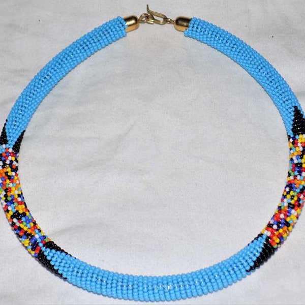 Blue round handmade beaded masaai maasai Masai choker necklace with free shipping world wide