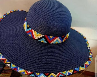 Navy blue beaded handmade Masai masaai maasai ladies summer hat with free shipping world wide.