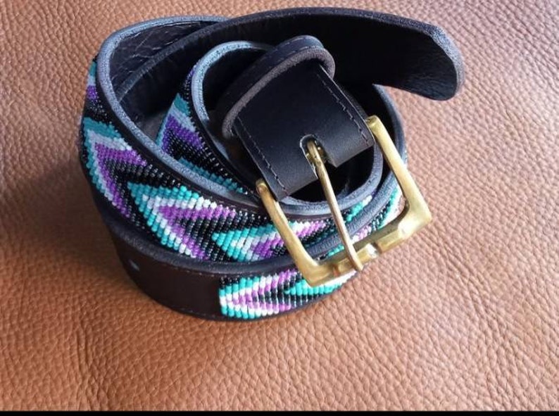 Purple and black handmade high quality beaded leather masaai maasai Masai belt with free shipping world wide