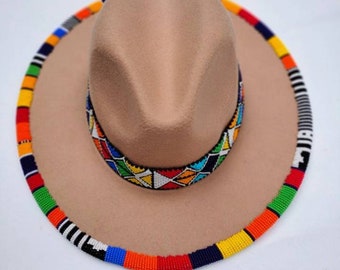 Rainbow beads colors on a beige fedora hat|brim hat|summer hats|cowboy hat with free shipping world wide
