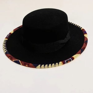 Black beaded fedora hat/cowboy hat|summer hats|brim hat with cream and brown bead work with free shipping world wide