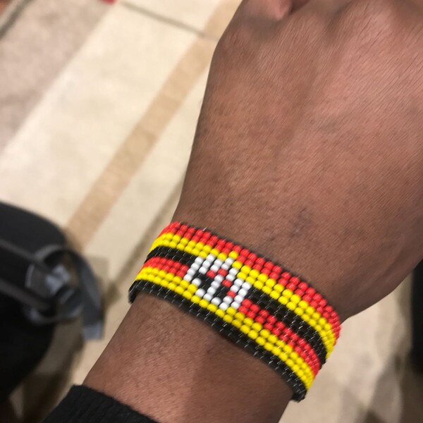 Uganda flag colors beaded elastic handmade bracelet