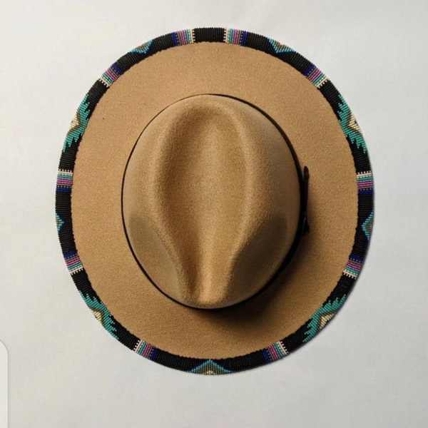 Dark Beige fedora hat|cowboy hat|brim hat|summer hats|beaded hats with green and black beads with free shipping world wide