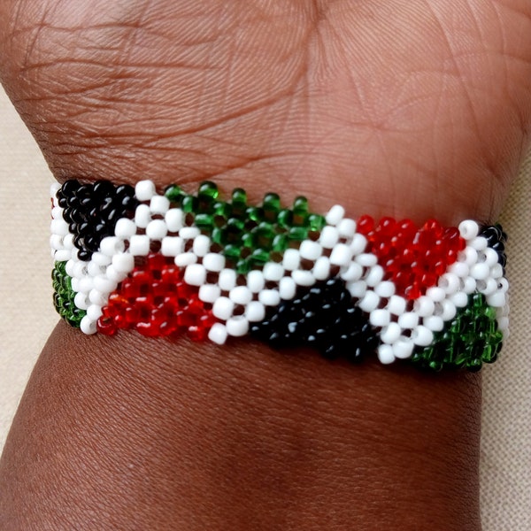 Zigzag drapeau kenyan couleurs masai masaai maasai bracelet perlé fait à la main avec livraison gratuite