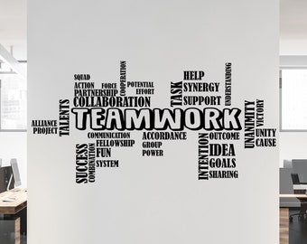 Teamwork Wall Decal Office, Wall Art Motivational Decor, Office Wall Sticker, Teamwork Inspirational Quote for Workplace, Vinyl Custom Logo