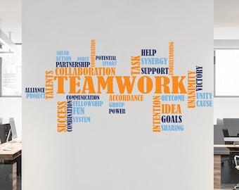 Teamwork Wall Decal Office - Wall Art Decor - Motivational Art Sticker - Teamwork Inspirational Quote for Workplace - Team work Values Vinyl