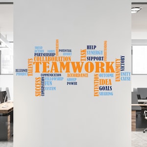 Teamwork Wall Decal Office - Wall Art Decor - Motivational Art Sticker - Teamwork Inspirational Quote for Workplace - Team work Values Vinyl