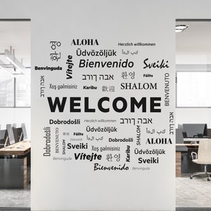 Multilingual Welcome Office Wall Decal, Welcome in Different Languages Wall Sticker, Modern Decal, Office Wall Art, Worlds Languages Sticker