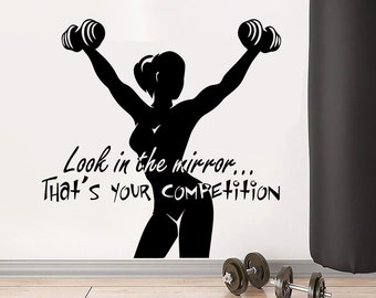 Motivational Quotes Wall Art Decal for Fitness Club - Stickers for Gym Home - Inspirational Littering Workout Gifts for Women - Window Decor