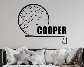 Personalized Golf Wall Decal Boys, Custom Sport Boy Golf Player Wall Sticker, Name Vinyl Sticker Kids Bedroom, High School Teen Room Decor