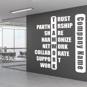 Large Company Business Name Wall Decal for Office, Values Office Wall Sticker, Motivational Teamwork Wall Decor, Company Name for Workplace