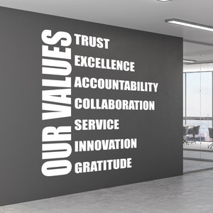 Our Values Large Business Wall Decal, Office Wall Art Decor, Motivational Vinyl Sticker, Inspirational Sign for Workplace