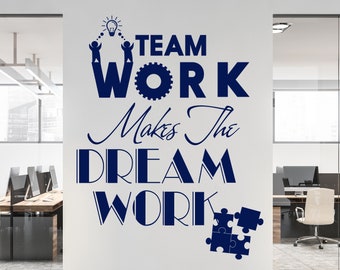 Large Teamwork Wall Decal for Office, Teamwork makes the Dreamwork Vinyl Wall Art Decor, Motivational Sticker for Workplace, Business Decor