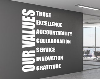 Our Values Large Business Wall Decal, Office Wall Art Decor, Motivational Vinyl Sticker, Inspirational Sign for Workplace