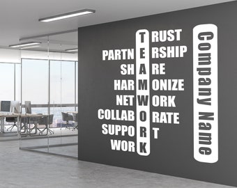 Large Company Business Name Wall Decal for Office, Values Office Wall Sticker, Motivational Teamwork Wall Decor, Company Name for Workplace