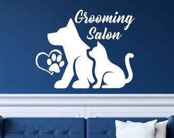 Grooming Salon Decor Vinyl for Wall, Animal Salon Window Sticker, Cat Dog Pet Decal for Shop Interior Design, Paw Print Wall Art Decals