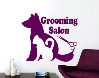 Grooming Salon Wall Decal, Animal Salon Window Sticker, Dog Cat Puppy Pet Decor for Shop Interior Design, Home Decor