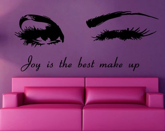 Winking Woman Wall Decal Quote Beauty Salon Decor Eyes Vinyl Sticker Home Design Girls Bedroom Decals Make Up Decal Cosmetics Mural KG252
