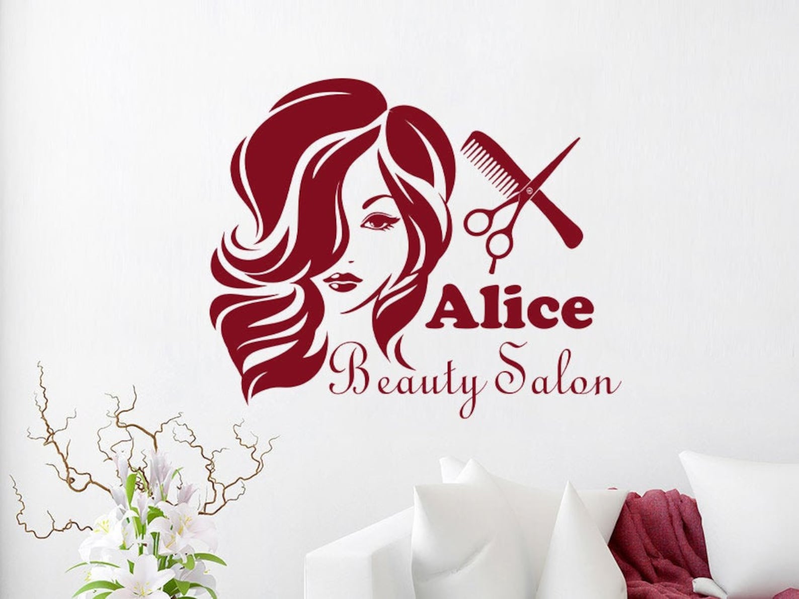 Beauty Hair Salon Wall Decals Custom Name Logo Lettering Etsy