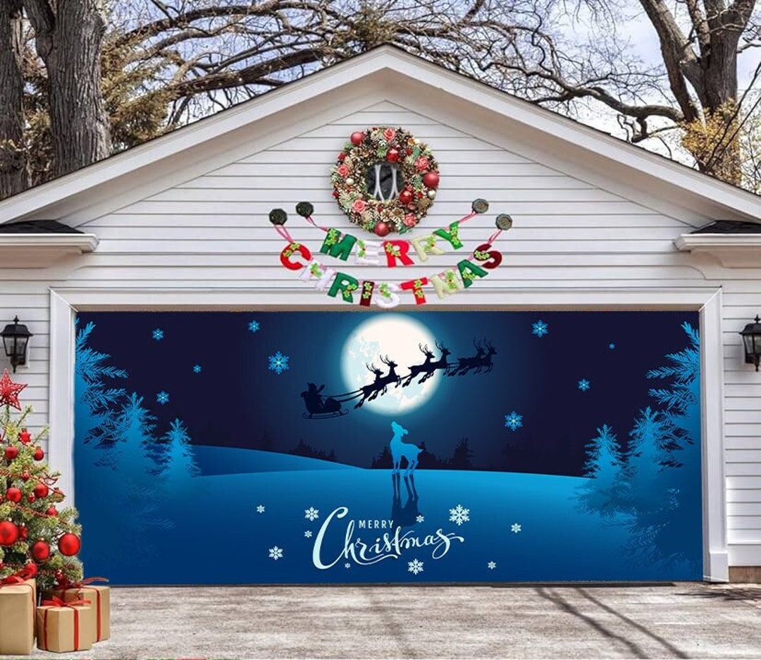 Merry Christmas Door Banner for Garage, Full Color Cover, Garage Door