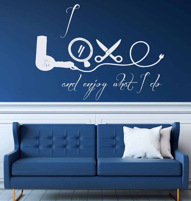 custom hair salon wall decals quote i love and enjoy what i do | etsy