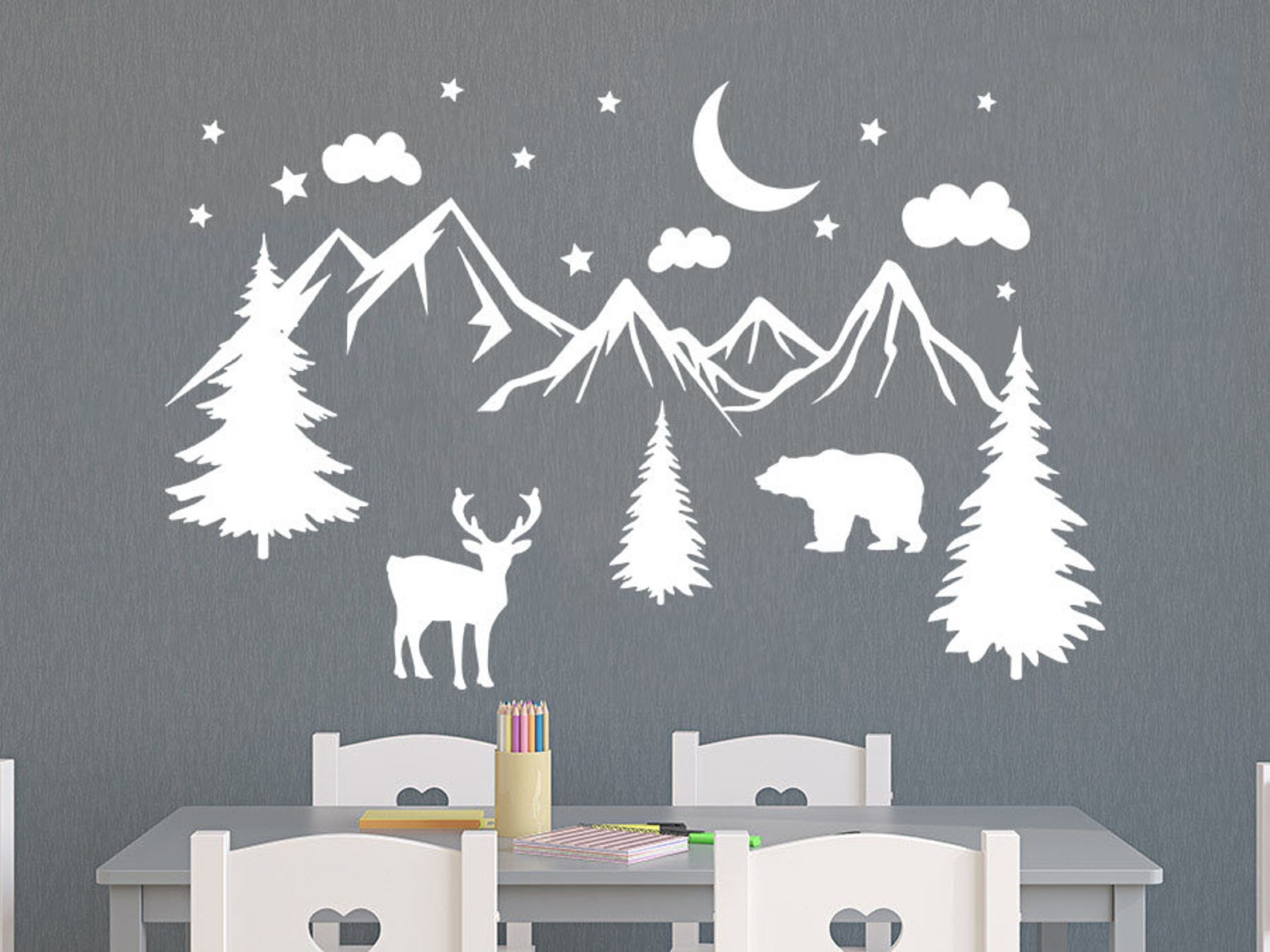 Mountain Wall Decal Nursery. Mountains Wall Art Bedroom. Decal Etsy