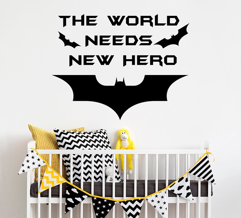 Boys Batman Wall Decal The World Needs New Hero Quote Nursery Vinyl Sticker Dc Comics Decals Kids Room Childrens Bedroom Decor 12a