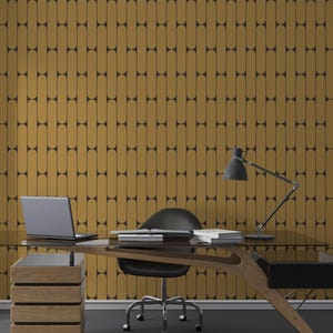 Mid Century Modern Geometric Wallpaper, Retro Mustard Gold Black Wall Mural, 70s Abstract Pill Pattern, Peel and Stick Removable Wallpaper