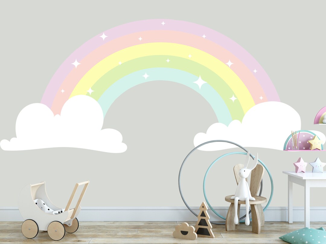 Pastel Rainbow Wall Decal Nursery, Unicorn Decoration Baby Girl Room ...