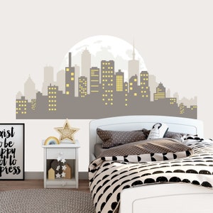 City Skyline Nursery Wall Decal, Buildings Wall Décor Toddler Boys Room, Large Superhero Cityscape Vinyl Sticker Peel and Stick Boy Bedroom