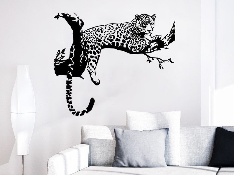 Cheetah Wall Decals Leopard Relaxing On A Tree Wild Animals Vinyl Decal Sticker Living Room Decor Art Mural Kids Interior Design Kg869