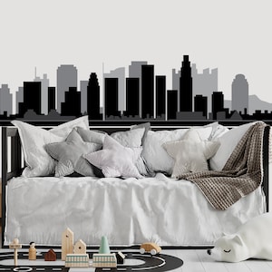 Los Angeles Skyline Wall Decal, Superhero Buildings Wall Sticker Toddler Nursery, Large Cityscape Vinyl Sticker Peel and Stick Home Decor
