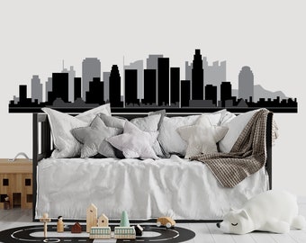 Los Angeles Skyline Wall Decal, Superhero Buildings Wall Sticker Toddler Nursery, Large Cityscape Vinyl Sticker Peel and Stick Home Decor