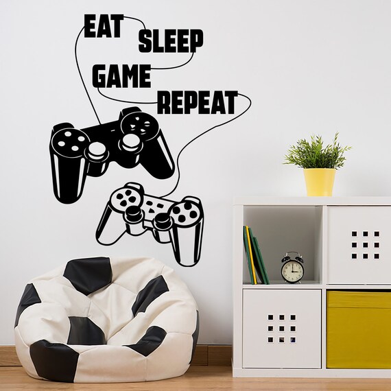 Eat Sleep Game Letters Game Controller Vinyl Wall Stickers Bedroom Decor Gift