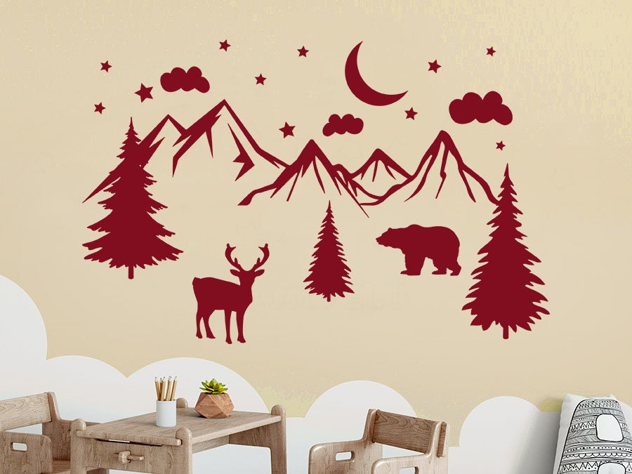 Mountain Wall Decal Nursery. Mountains Wall Art Bedroom. Decal Etsy