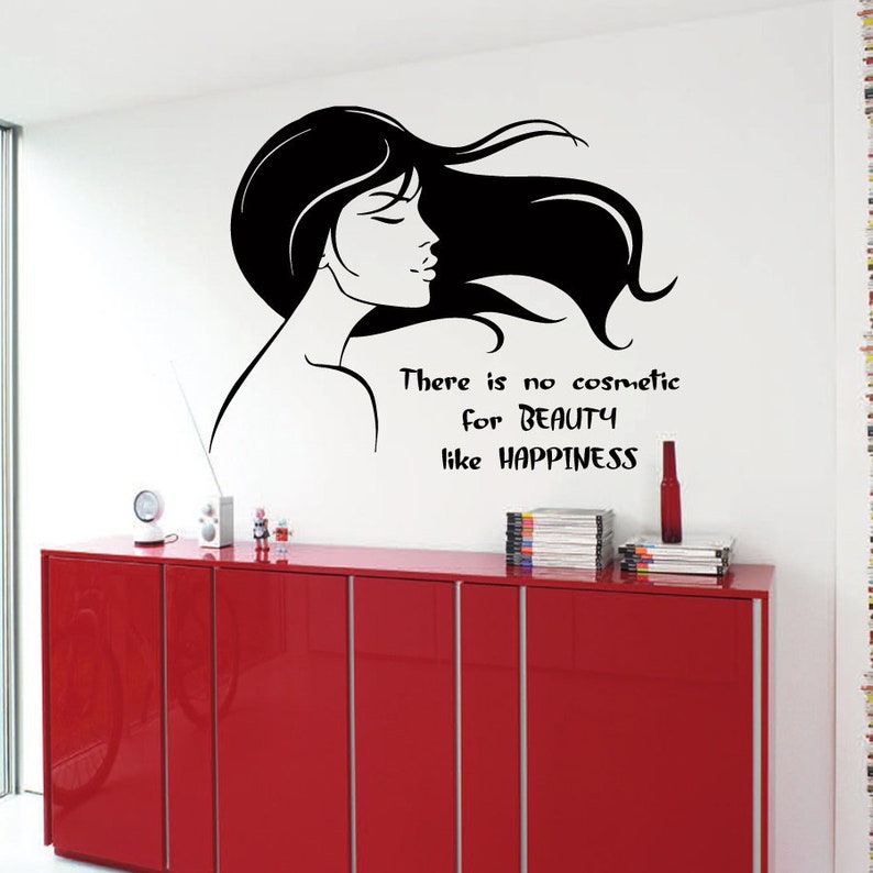 Hair Salon Wall Decals Beauty Cosmetic Happiness Woman Words Hairdressing Decor Girl Vinyl Sticker Art Kg475