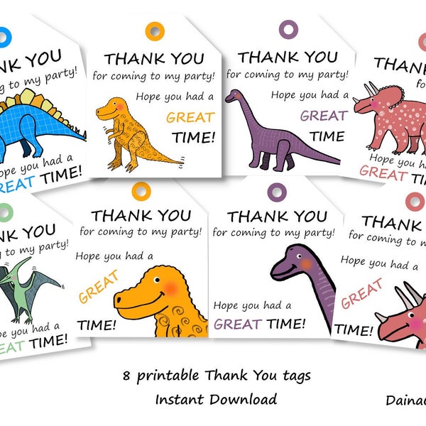 Druckbare Dinosaurier Gastgeschenke Danke Tags - PDF Digital Download - DIY Sofort Download Danke Tags - Geburtstag Gastgeschenke - Print zu Hause