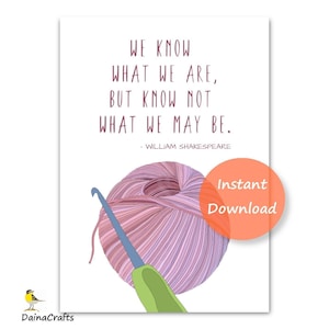 Crochet Greeting Card: Yarn & Hook Illustration, Shakespeare Quote (PDF)