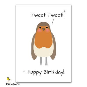 Rotkehlchen Vogel druckbare Karte - Alles Gute zum Geburtstag Grußkarte - Süßer Vogel Illustration - Sofortiger digitaler Download - PDF JPEG - Kartenvorlage