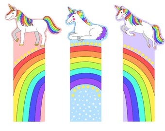 Printable Unicorn Rainbow Bookmarks: Kids Coloring Pages (Instant Download)