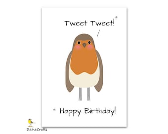 Carte imprimable Robin Bird - carte de voeux de joyeux anniversaire - Illustration d'oiseau mignon - téléchargement numérique instantané - PDF JPEG - modèle de carte