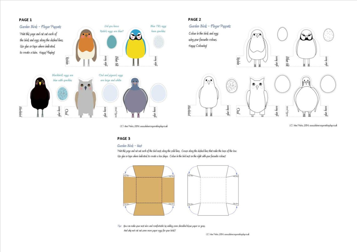 Printable Coloring Bird Finger Puppets, Bird Nature Study