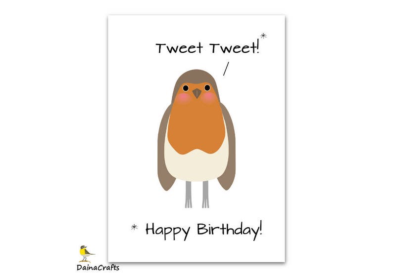 Robin Bird Printable Card Happy Birthday Greeting Card Etsy
