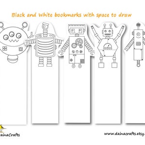 Printable Coloring Robot Bookmarks - Paper Robot Bookmark - Instant ...