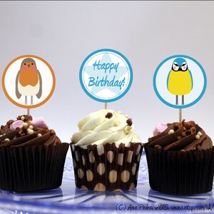 Printable Cupcake Toppers - Birds Cupcake Paper Toppers – PDF Toppers -  Birds Birthday Party - Children&#39;s Party Toppers - Kids Party