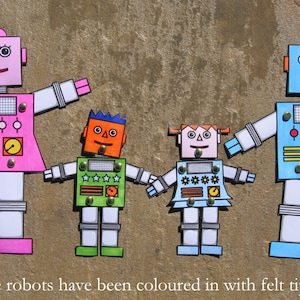 Printable Coloring Robot Family - Split Pin Paper Robots - Robot Coloring - Jointed Paper Robots - Instant Download - Birthday Party Favor