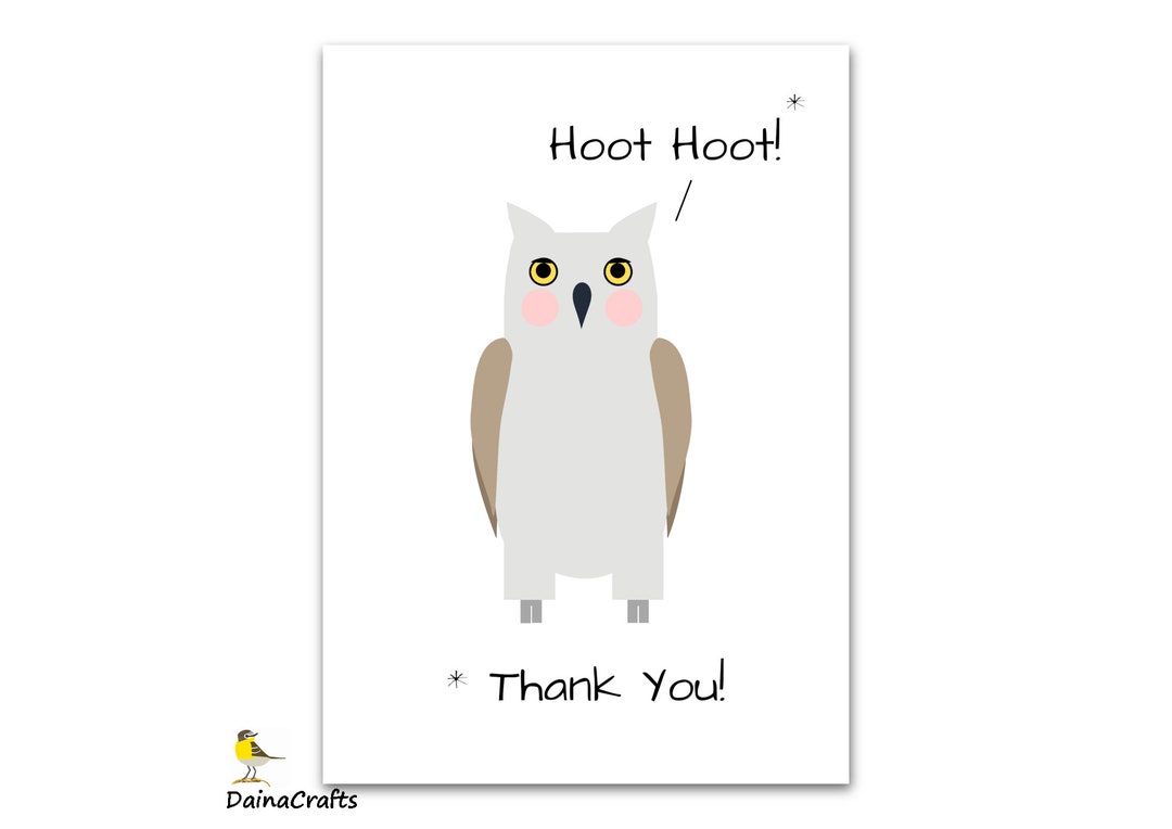 Owl Printable Card - Owl Thank You Card - Owl Illustration - Cute Owl Card - Digital Bird Card ...